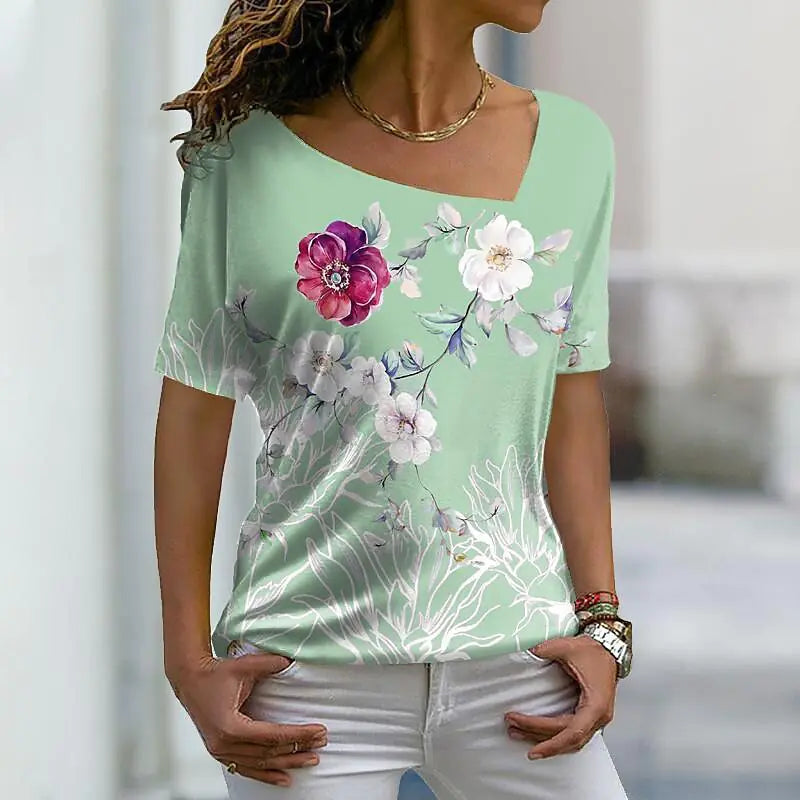 2023 Women's Casual 3D Floral Print Short Sleeve T-Shirt