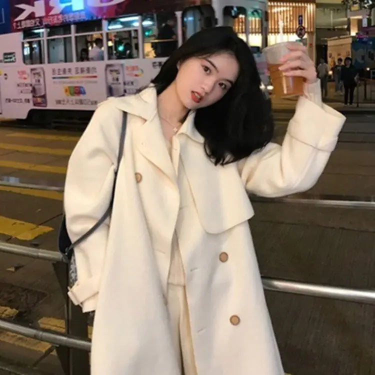 Double-Sided Wool Blend Belted Long Coat for Women