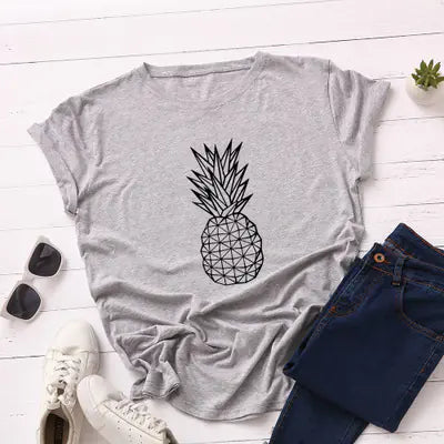 Women's Pineapple Print Cotton Short Sleeve T-Shirt