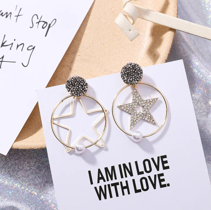 Round Earrings, Long Earrings, Rhinestone Pearl Earrings