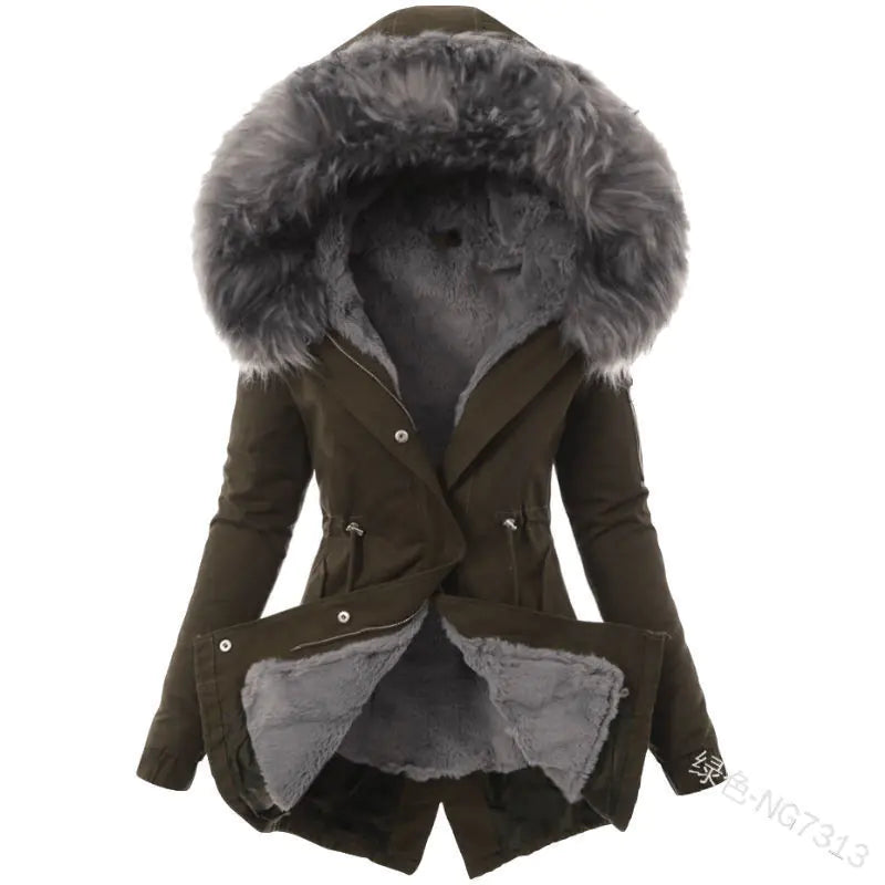 Fleece Lined Hooded Jacket with Drawstring for Women