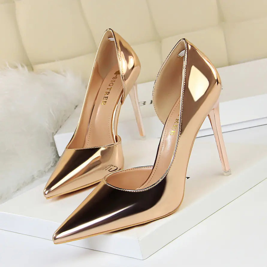 Women's Pointed High Heels with Metal Heel Design
