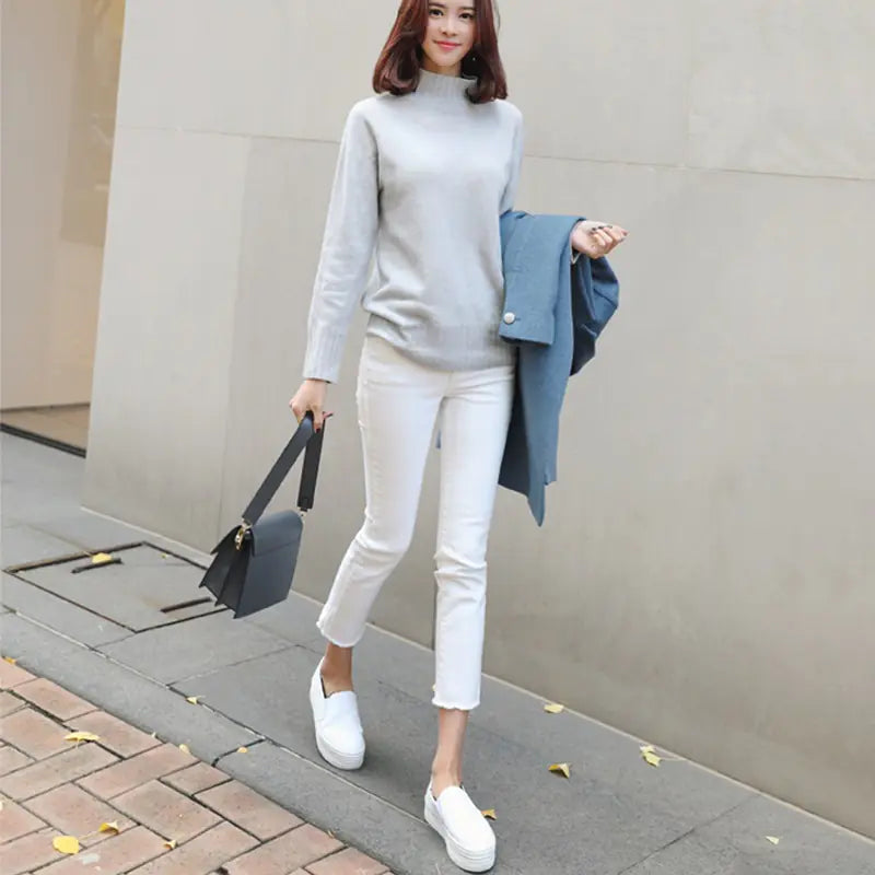 White Denim Women's High Waist Loose Fit Straight Leg