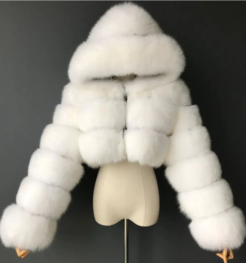 Short Hooded Faux Fur Jacket for Women