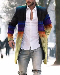 Abrigo casual de lana para hombre, cuello alto, longitud media