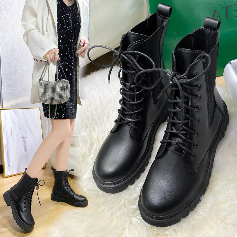 British Style Round Toe Lace-up Martin Boots