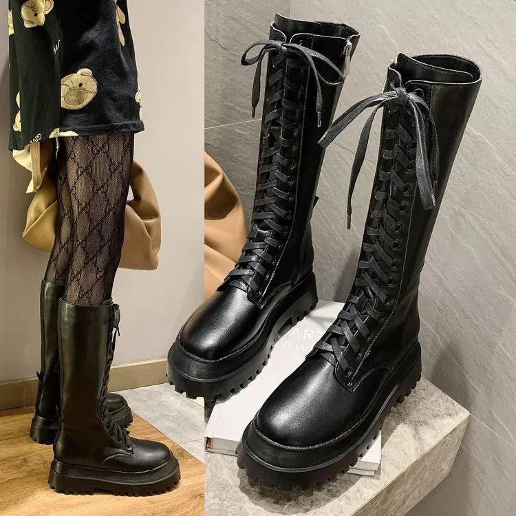 High Top Martin Boots with Lace-Up and Thick Soles