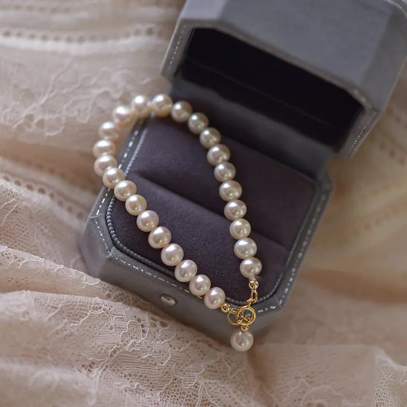 14K Gold-Plated Natural Pearl Bracelet with Bulb Charm