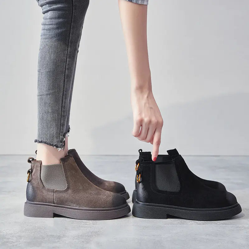 Women's Martin Boots, Leather Chunky Ankle Boots