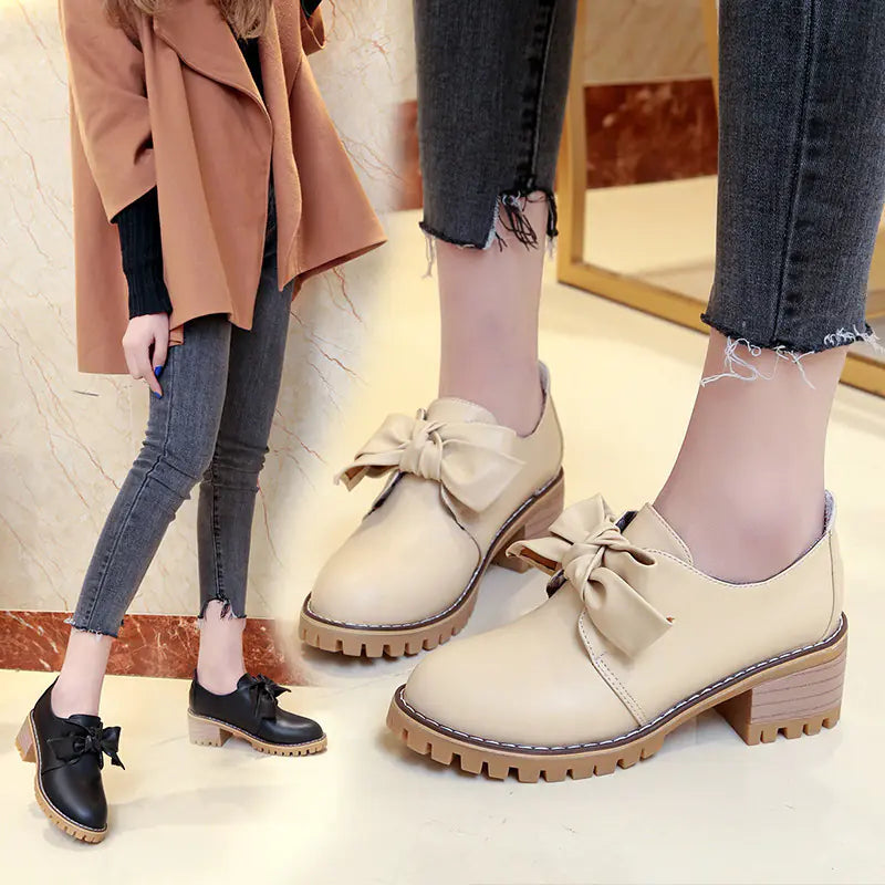 Women's Martin Boots, British Style Chunky Heels, Bow Shoes