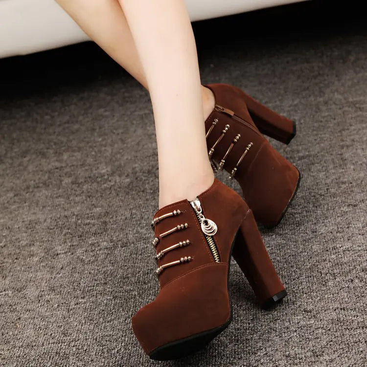 New Women's Chunky Heel Waterproof Ankle Boots