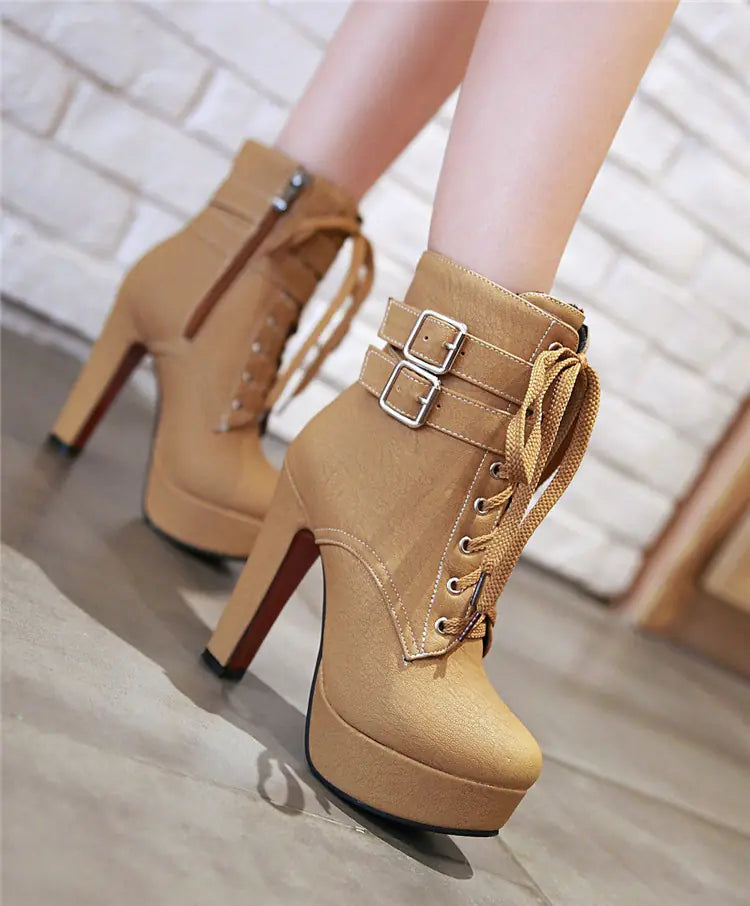 2019 Women's High Heel Martin Boots with Lace-Up Design