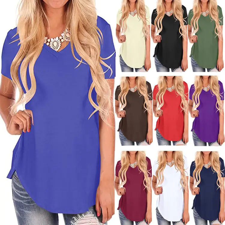 V-Neck Short Sleeve Loose Tuxedo T-Shirt