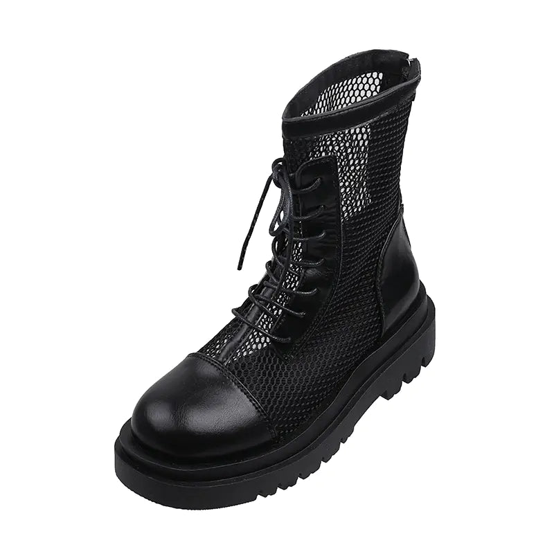 Breathable Leather Martin Boots with Thick Sole