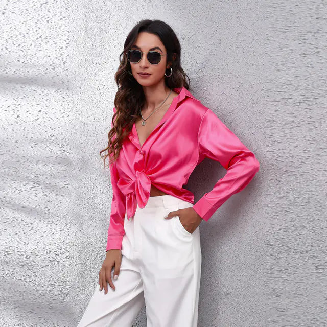Elegant White Satin Shirt for Women