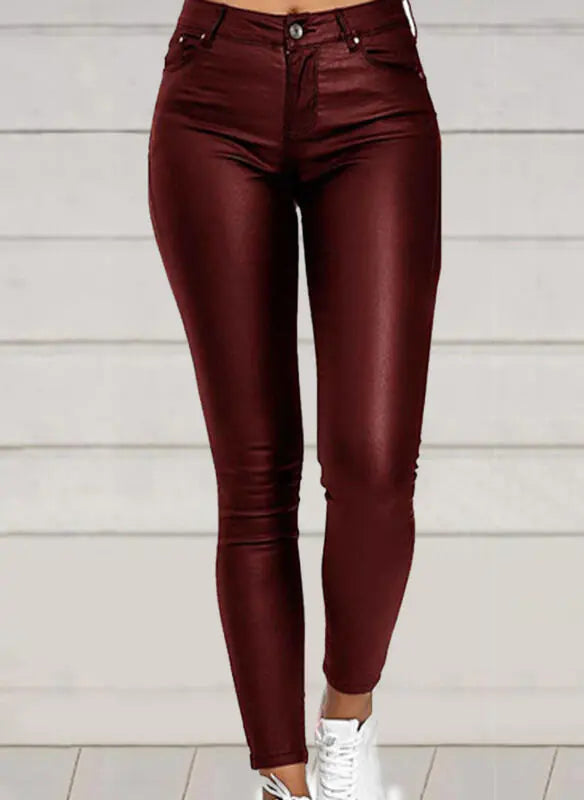 "Women's Casual Pure Color PU Leather Pants"