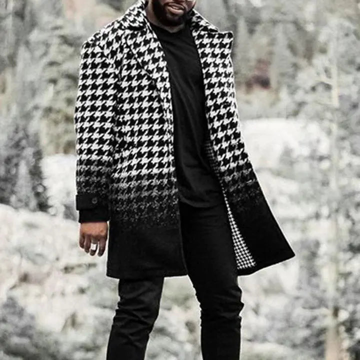 Men's Woolen Mid-length Trench Coat with Stand Collar