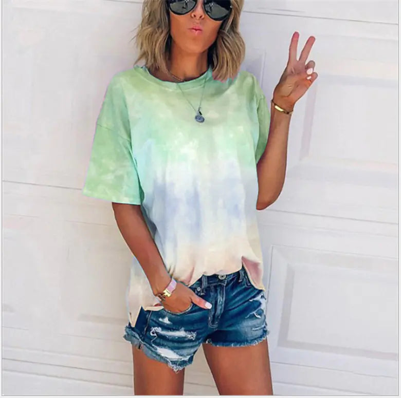 Tie-Dye Gradient Print Loose Women's T-Shirt