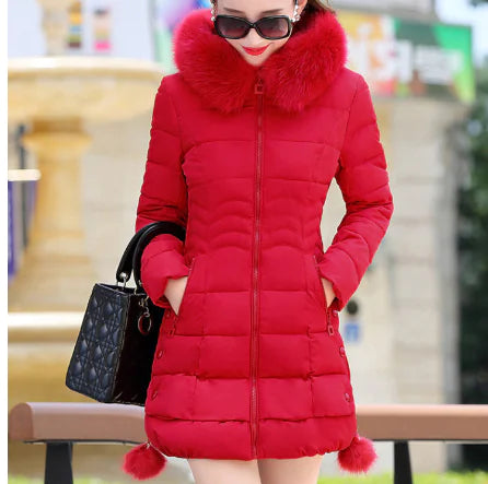 Women's Long Thick Down Jacket with Fur Collar