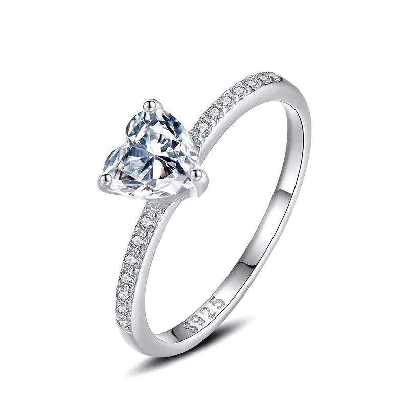 S925 Sterling Silver Love Ring with 1 Carat Diamond