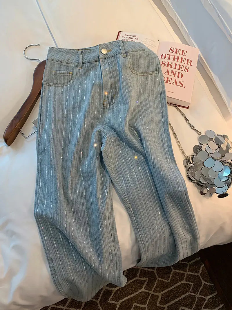 Light Blue Straight Leg Denim Pants for Women 2023
