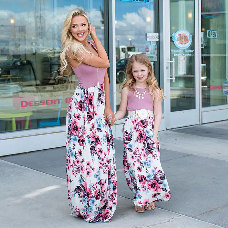 Mother-Daughter Matching Floral Maxi Dress Set