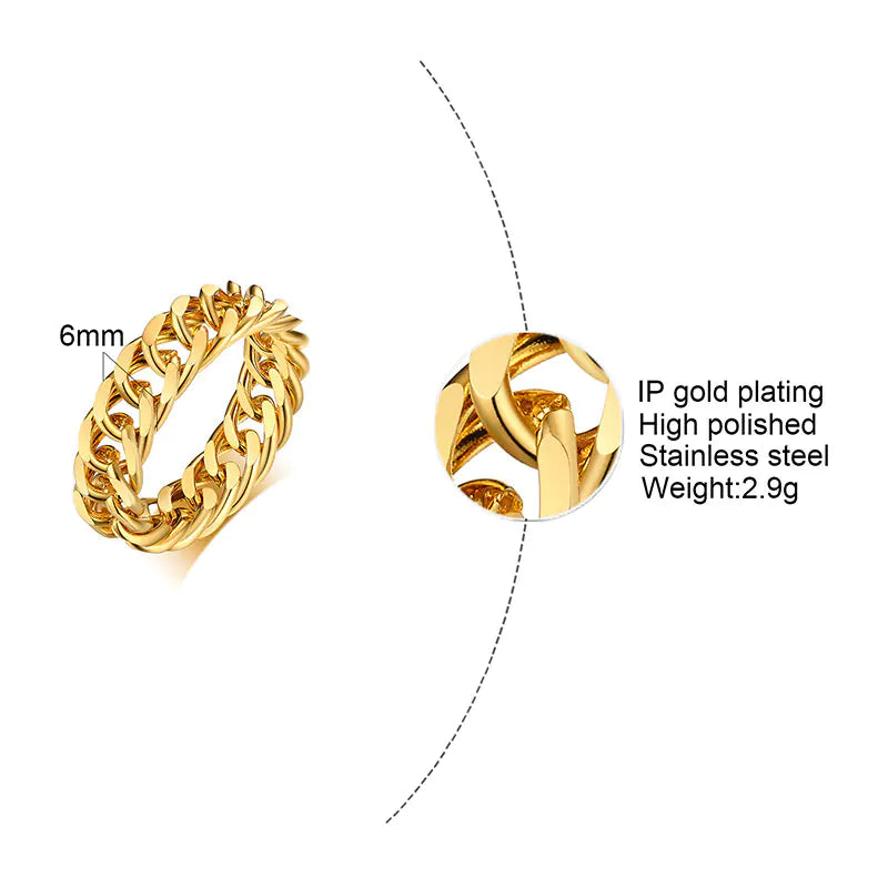 Trendy 18K Gold-Plated Stainless Steel Chain Ring
