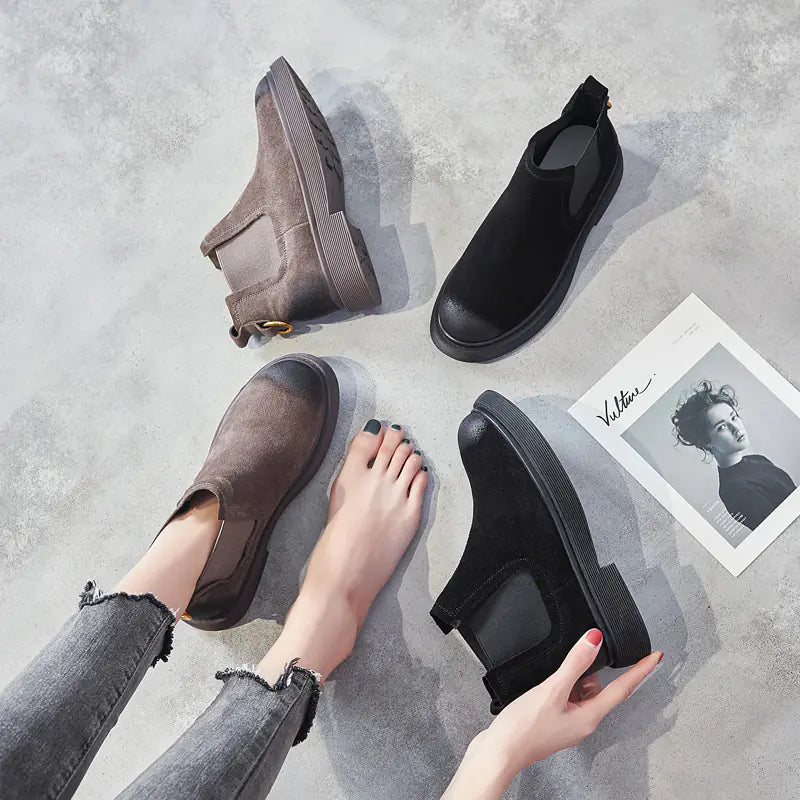 Women's Martin Boots, Leather Chunky Ankle Boots