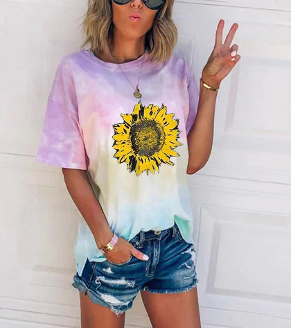 Tie-Dye Gradient Print Loose Women's T-Shirt