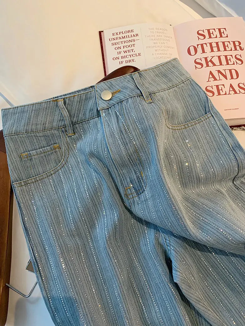 Light Blue Straight Leg Denim Pants for Women 2023