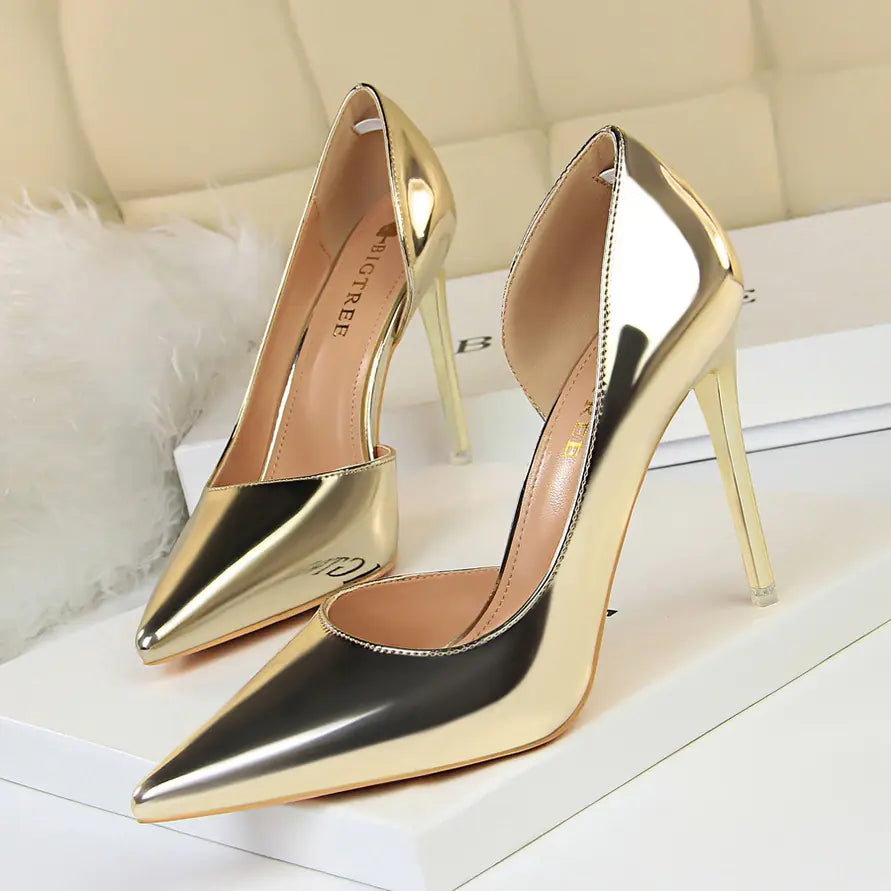 Women's Pointed High Heels with Metal Heel Design