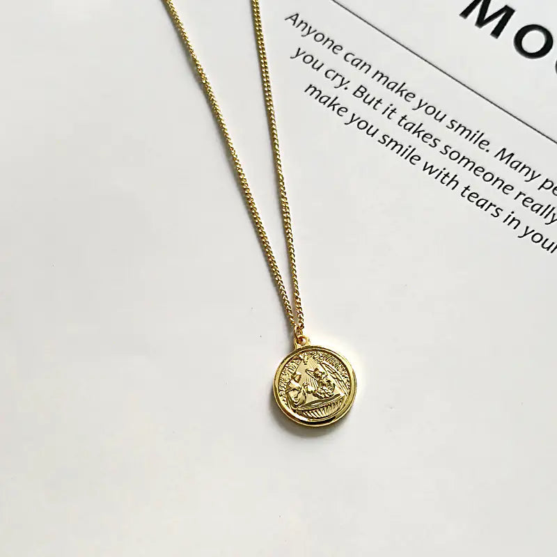18K Gold-Plated Coin Pendant Necklace for Women