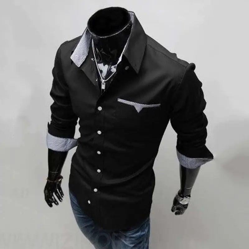 Men's Slim Fit Long Sleeve Shirt with Check Pattern