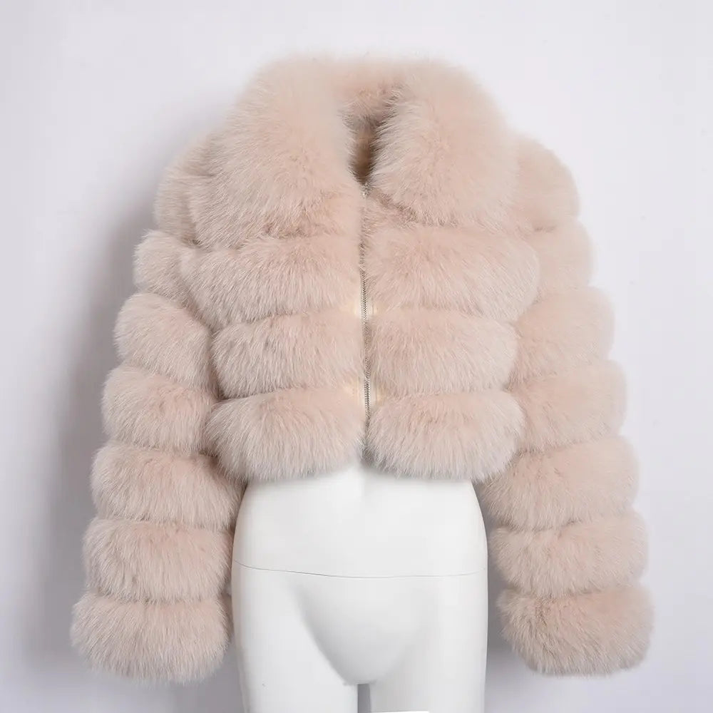 Faux Fur Women's Short Jacket with Lapel and Long Sleeves