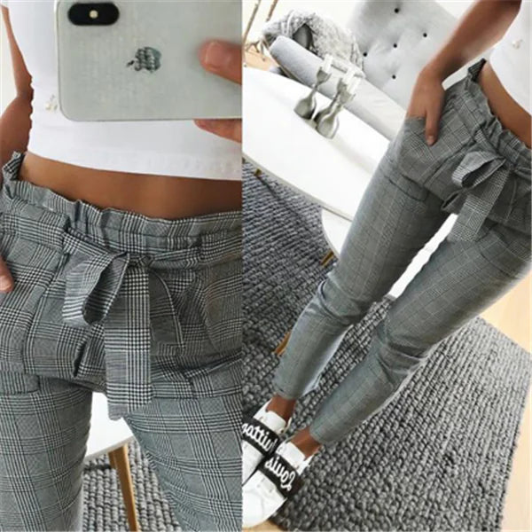High-Waisted Casual Pants with Tapered Legs