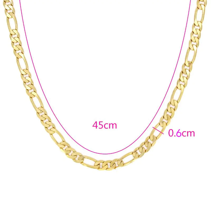 45cm Men's 18K Gold Plated Figaro Chain Necklace