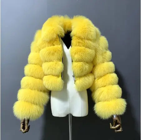 Faux Fur Women's Short Jacket with Lapel and Long Sleeves