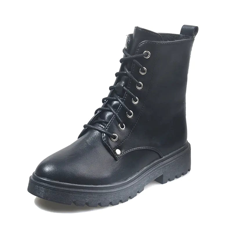 Women's Martin Boots - Flat Short Chunky Heel (UK Style)