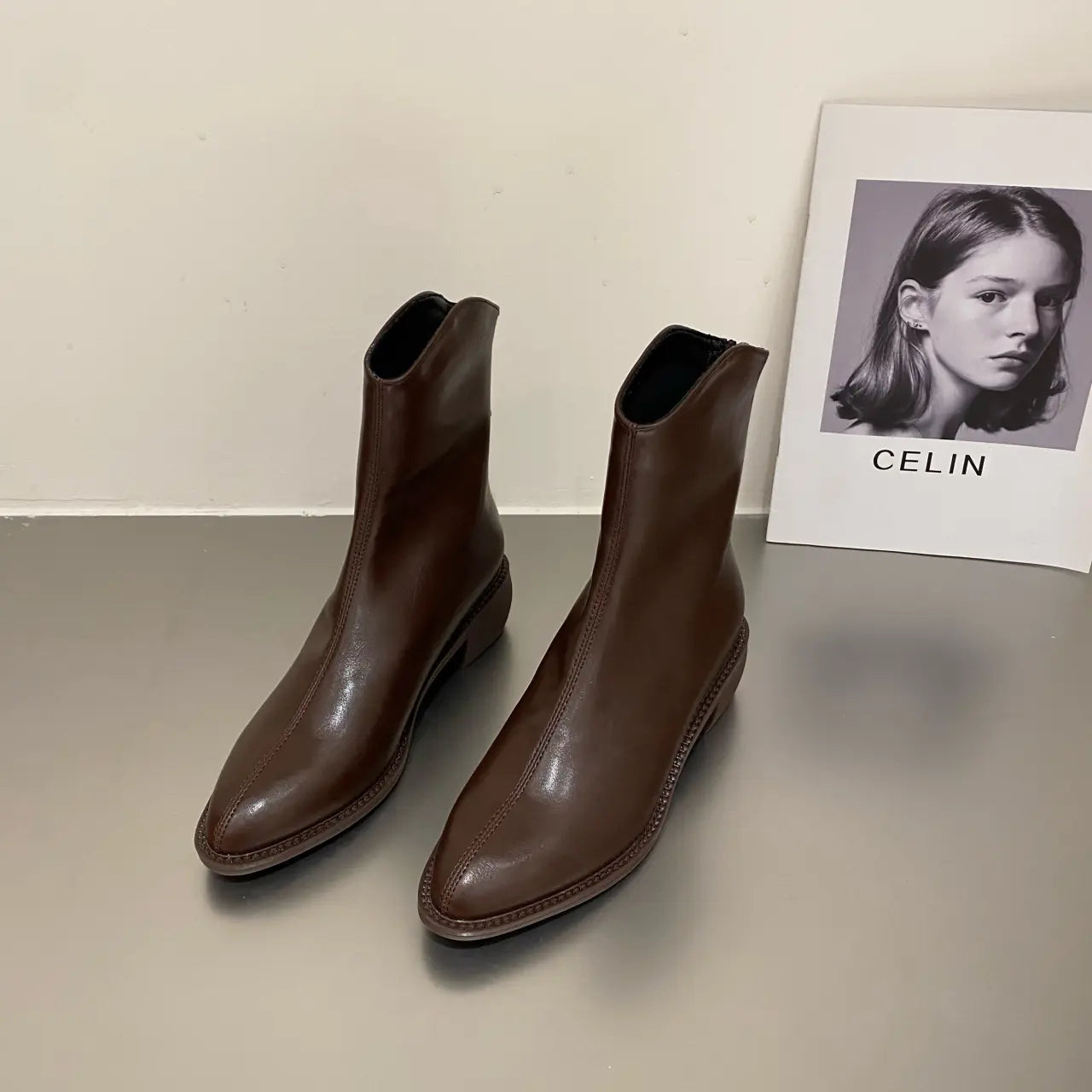 Women's Pointed Toe Ankle Boots with Thick Heels