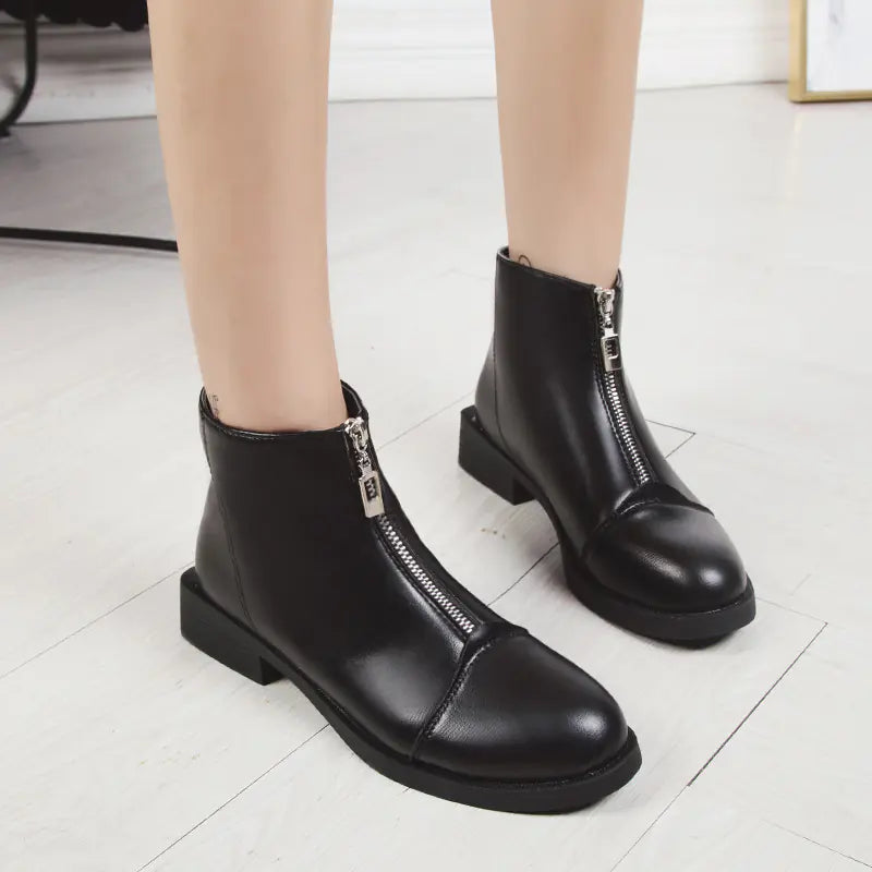 Women's Chunky Heel Ankle Boots - Martin Style