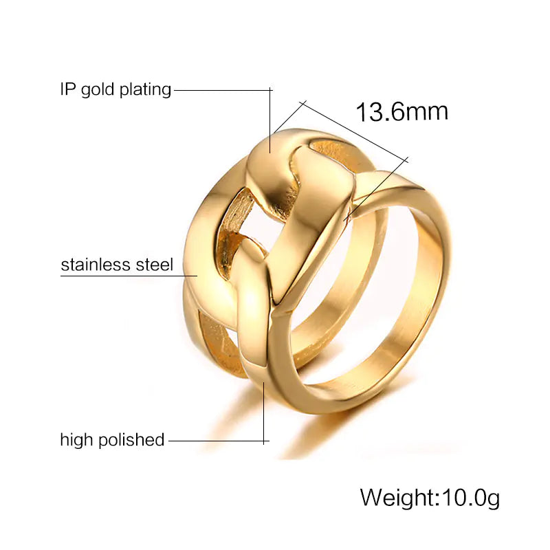 Trendy 18K Gold-Plated Stainless Steel Chain Ring