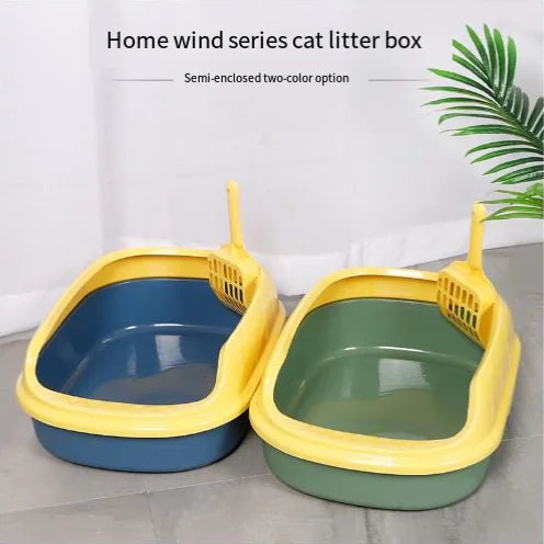 Semi-Enclosed Anti-Splash Cat Litter Box with Shovel