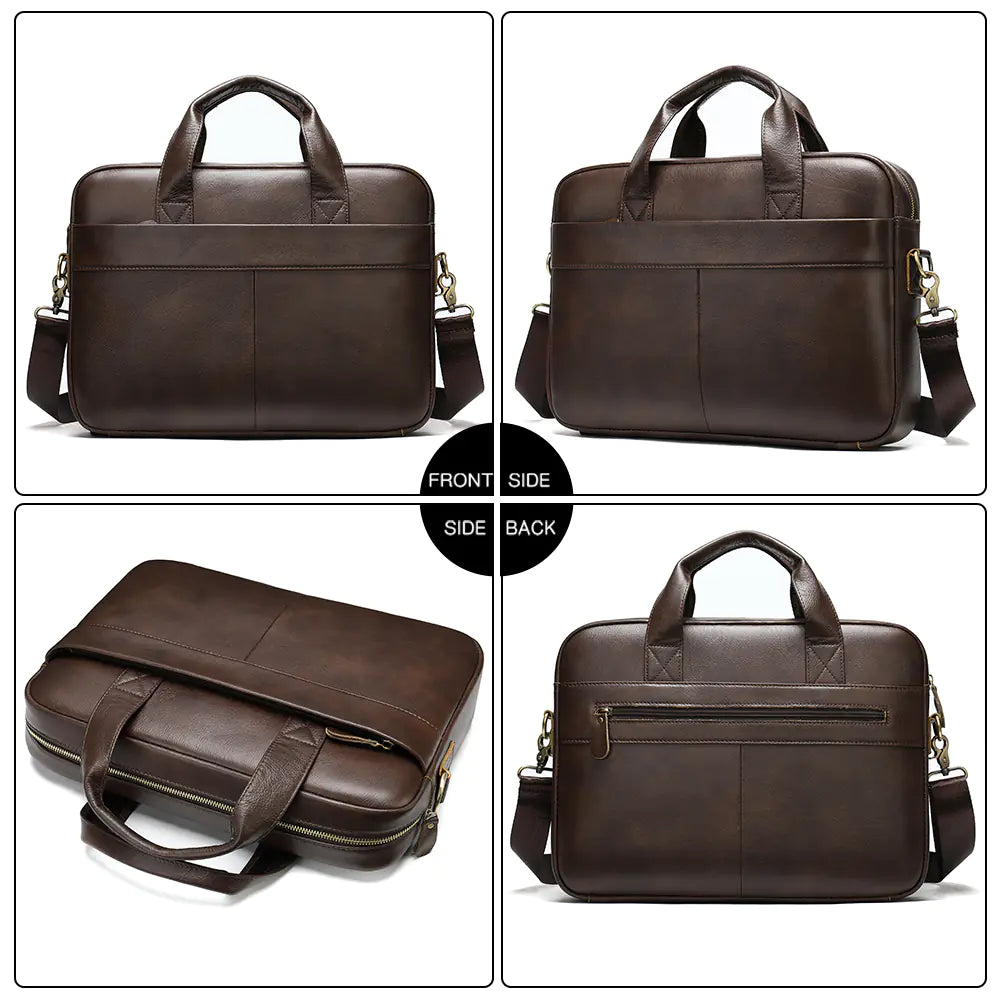 Genuine Leather Men's Briefcase for Laptop and Business