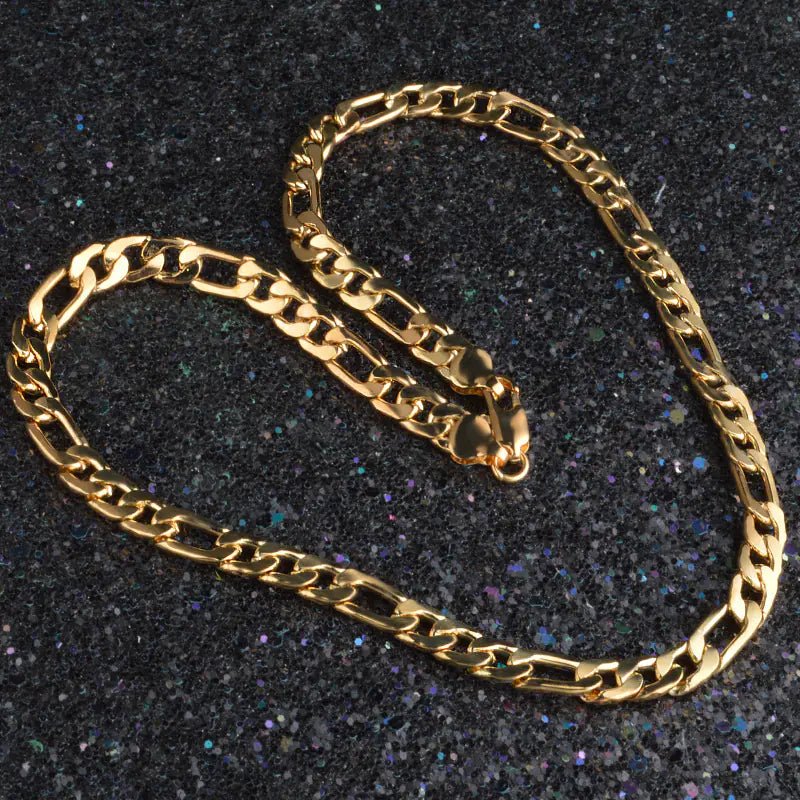 Trendy Men's Figaro Chain Necklace in 18K Gold