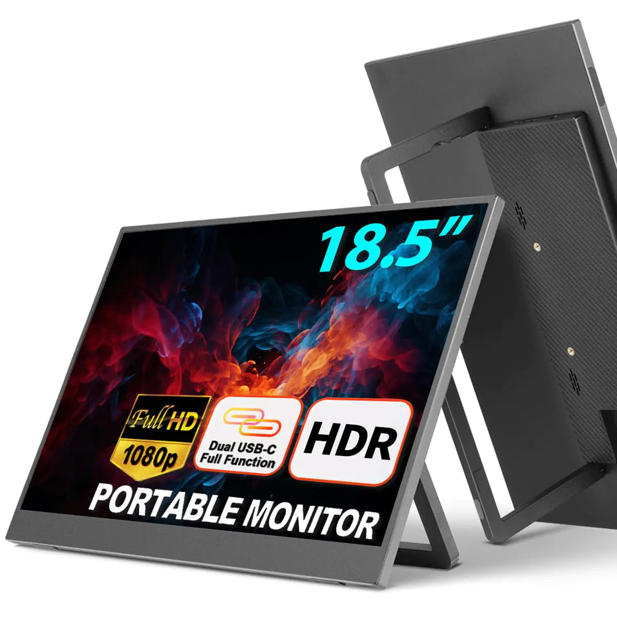 sibolan 18.5 Full HD Portable Monitor with Smart Cover & HDR USB-C and HDMI Connectivity - Ideal for Laptop PC Phone Mac Gaming and Travel