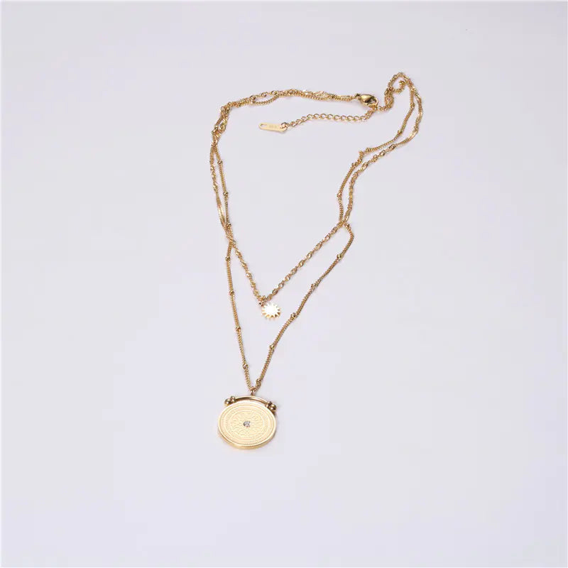 18K Gold-Plated Coin Layered Chain Necklace