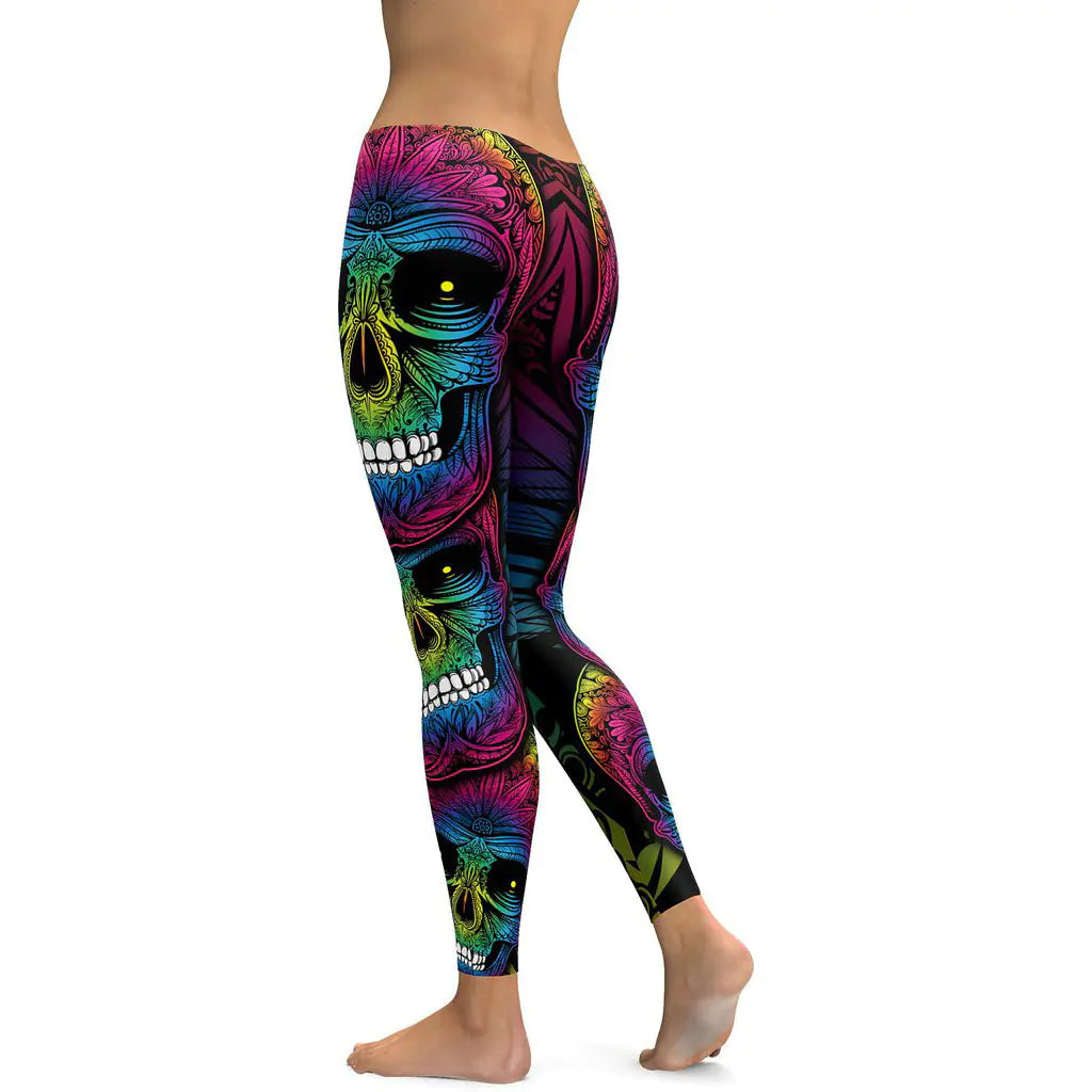 Colorful Skull Print Leggings for Women (Yoga Pants)