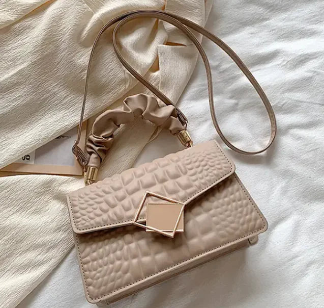 Crocodile Embossed Crossbody Bag with Ruched Handle