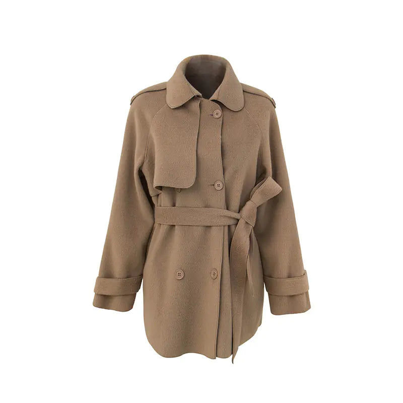 Double-Sided Wool Blend Belted Long Coat for Women