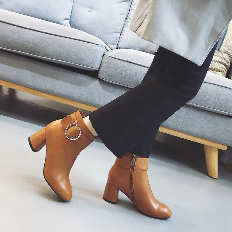 New Women's High Heel Chunky Martin Boots, Casual Style